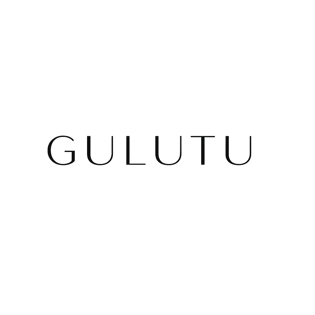 Black text 'GULUTU' on a white background